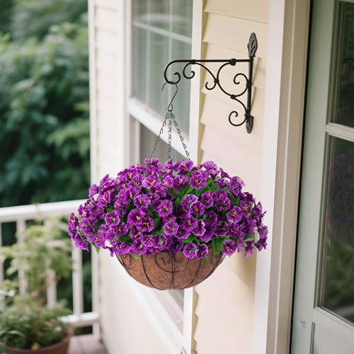 Artificial Hanging Flower Plants with Basket for Spring Summer Outdoor Decoration, Faux Petunias Flowers Fake Morning Glory Planter for Outside Patio Garden Porch Balcony Yard Spring Decor(Lotus) - color: Lotus