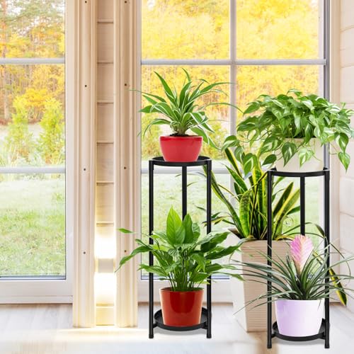 2 Tier Plant Stand Indoor, Black Corner Tiered Tall Plant Stand for Outdoor Multiple Plants, Metal Flower Pot Stands Holders Plant Display Shelf for Balcony Living Room Garden Patio(2Pcs) - color: 2 Tier-2Pcs-Black