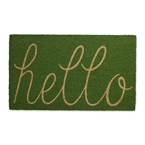 DII Hello Coir Fiber Doormat Non-Slip Durable Outdoor/Indoor, Pet Friendly, 18x30, Green Apple - color: Green Apple