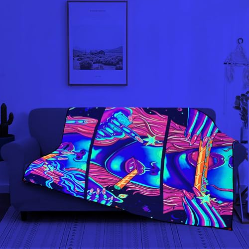 Blacklight Hippie Trippy Blanket UV Reactive Throw Glow in the Dark Smoke Weed Throw Blankets for Stoners Bedroom Room Decor Cannabis Weed Smoking Accessories Trippy Room Decor Travel Blanket 51”x59” - color: Pink 2