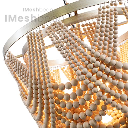 Boho Wood Beaded Chandelier Light Fixture，Large 25.5 inch Bohemia Bead Chandelier Rustic Farmhouse Ceiling Light Fixture for Dinning Room Bedroom Living Room (Oak) - color: Oak 25.5"