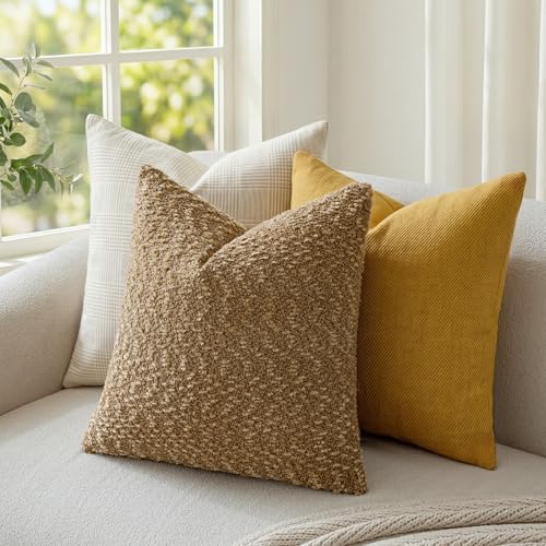 a moment Brown Pillow Covers Set of 2 with Plush Cluster Texture (18x18 Inch), Decorative Throw Pillows for Living Room, Couch Bed, Sofa, Cozy Accent Pillow Cases for Home Decor (No Inserts) - color: Brown, size: 18" x 18" (Pack of 2)
