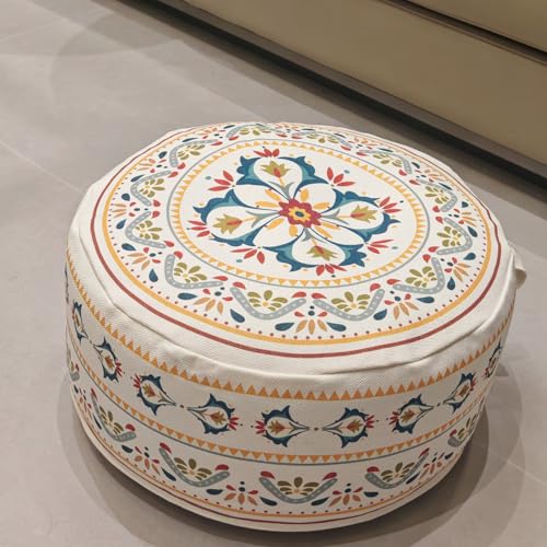 MOCOFO Round Bohemian Ottoman Pouf Cover, 18 Inch, Cotton Blend, Church Window Print, Living Room Storage Footrest, Cover Only (Little Wild) - color: Little Wild