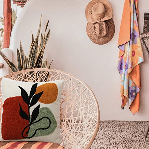 Merrycolor Abstract Boho Tufted Throw Pillow Covers 18x18 Mid Century Modern Pillow Covers Boho Pillows Decorative Throw Pillow Case Minimalist Bohemian Aesthetic Pillow Covers for Bed Couch Home,1PC - color: Abstract Plant 1, size: 18" x 18" (Pack of 1)