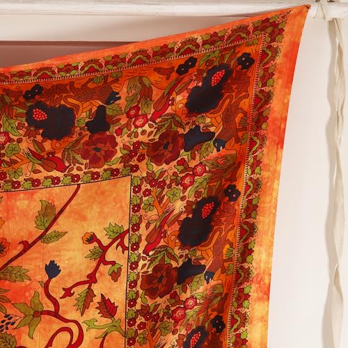 Popular Handicrafts Tapestry Wall Hanging Hippie Tree of Life Bohemian Hippy Psychedelic Intricate Floral Design Indian Tapestries Bedspread 90x84 Inches,(230cm x 215cm) Orange - color: Orange, size: 90"L x 84"W