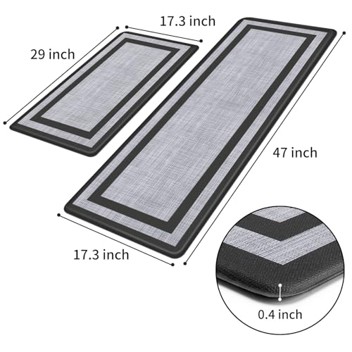 Mattitude Kitchen Mats Set of 2,Cushioned Anti-Fatigue Non-Skid Rug Sets Ergonomic Comfort Standing Mat for Kitchen, Floor, Office, Sink, Laundry, Black and Gray - color: Black Frame, size: 17.3" x 47 "+ 17.3" x 29 "--0.40 inches