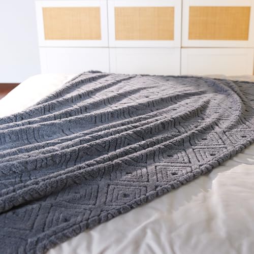 Geometric 50x70 Inch Flannel Jacquard Throw Blanket- Soft & Cozy Luxurious Blankets for Couch, Bed, Sofa, Travel，Home and Dorm Decor，Housewarming Gift for Women & Men,Dark Grey - color: Slate Gray