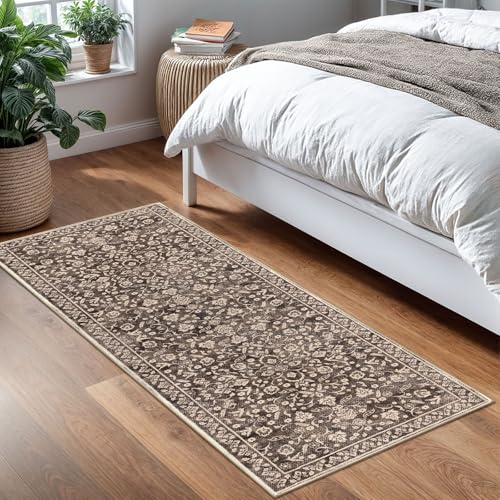 Vintage Washable 2x5 Rug Runner, Rust Brown Red Runners for hallways, Super Soft Kitchen Runner Rug Non Slip, Print Faux Wool Floral Thin Carpet Runner for Entryway Indoor Bedroom - color: Rust Brown Red, size: 2' x 5' (Runner)
