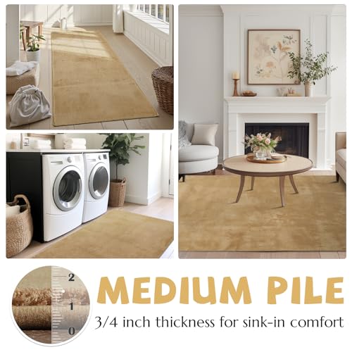 jinchan Solid Plush Area Rug 3x5 Performance Shaggy Washable Rug Indoor Soft Modern Faux Wool Cozy Non Slip Carpet for Living Room Kids Room Bedroom Dining Room Nursery Tan - color: Solid Tan, size: 3' x 5' (Rectangular)