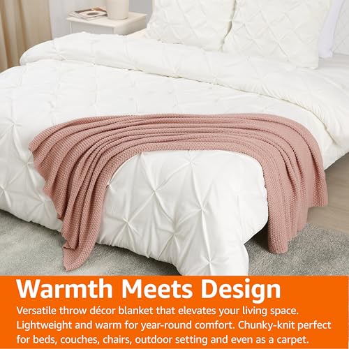 Amazon Basics Chunky Cable Knit Throw Blanket for Couch, Sofa, Bed, Lightweight Soft Cozy, 50" x 60", Dusty Rose - color: Dusty Rose, style: Knitted