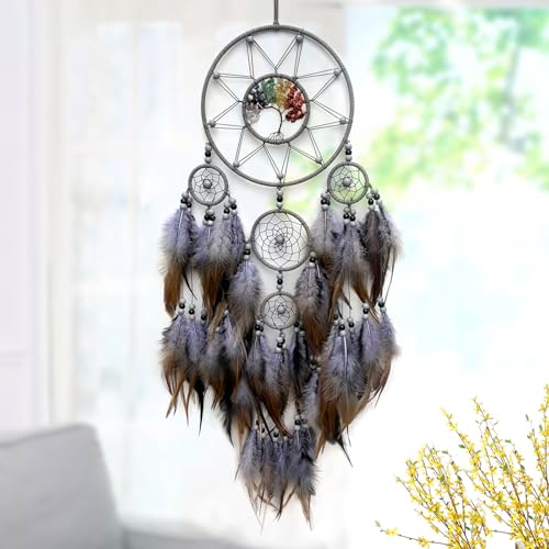 Grey Large Dream Catcher with Tree of Life | Handmade, Wall Decor, Wall Hanging Ornament, Bedroom Living Room Home Decor