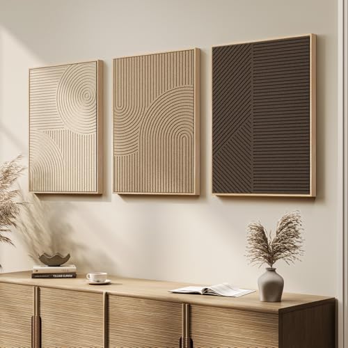 3D Textured Framed Boho Neutral Abstract Wall Art, 3 Piece Modern Minimalist Paintings Artwork for Walls, Brown Beige Tan Geometric Pictures for Living Room Dining Bedroom Office Wall Decor 16x24 In - color: Neutral --B, size: 16"w X 24"h X 3pcs