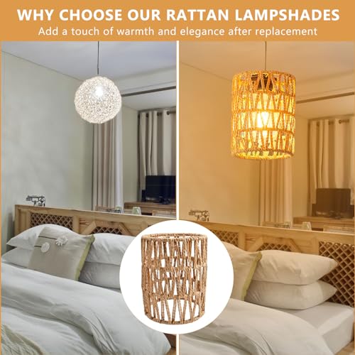 Supkiir 6 Pack Rattan Lamp Shade, Retro Small Pendant Light Shade Replacement, Boho Cylinder Wicker Woven Lampshade for Chandelier, Floor Lamps, Pendant Light, Wall Sconces Light Fixture
