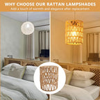 Supkiir 6 Pack Rattan Lamp Shade, Retro Small Pendant Light Shade Replacement, Boho Cylinder Wicker Woven Lampshade for Chandelier, Floor Lamps, Pendant Light, Wall Sconces Light Fixture
