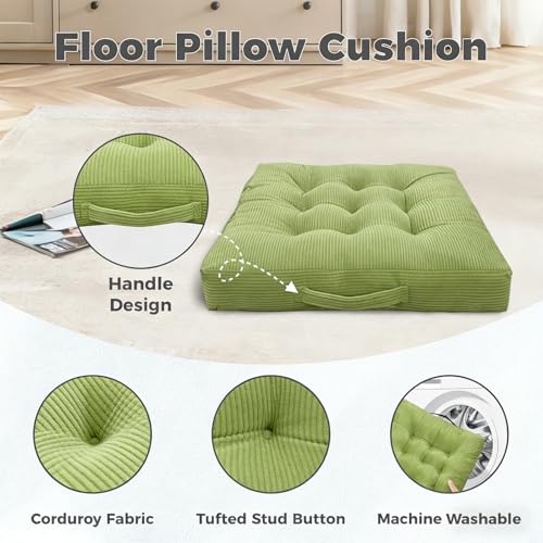 Navy Blue Tufted Floor Cushions with Carry Handle, 18x18 Inch Set of 2, Non-Slip Chair Pads for Yoga Meditation and Floor Pillow Living Room - color: Navy Blue