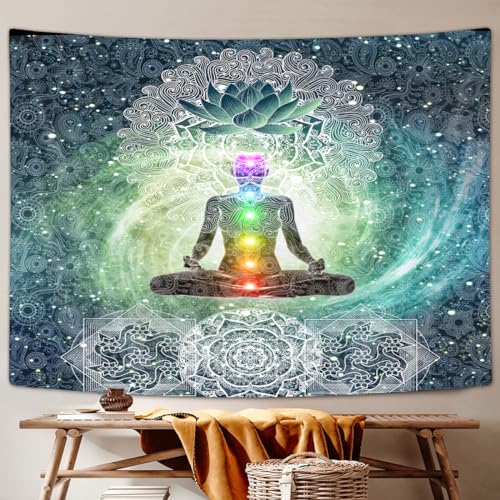 DYNH Meditation Large Tapestry, Yoga Decor Tapestry Wall Hanging for Bedroom, Lotus Tapestries Poster Beach Blanket College Dorm Home (90W X 70H) - size: 70"L x 90"W