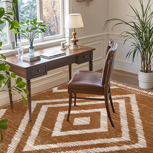Boho Area Rugs 4x6ft Non Slip, Brown Washable Rug for Living Room, Soft Bedroom Carpet, Low Pile Moroccan Area Floor Carpets for Dining Room Kids Nursery Farmhouse - color: Brown, size: 4' x 6' (Rectangular)