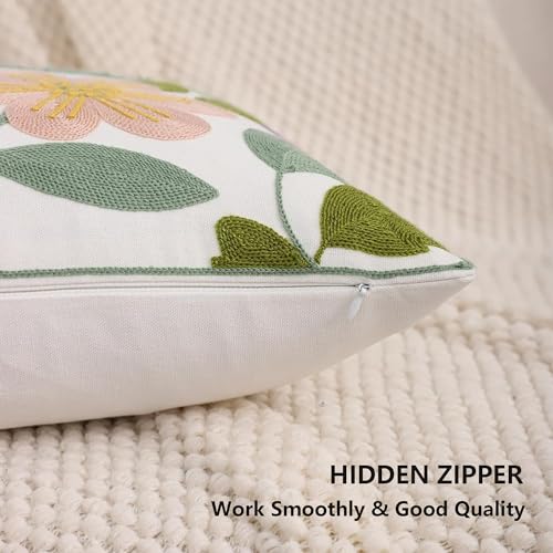 Embroidered Throw Pillow Covers 18x18 Pack of 2 Multicolored Flowers Pillow Covers Farmhouse Pillow Cushion Case Summer Decorative Farm Pillowcases Square Rustic Floral Pillow Case - color: Multicolored Flowers