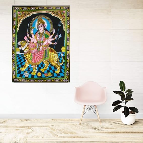 Rastogi Handicrafts Cotton Wall Hanging Indian 40" X 30" Poster Size (DURGA-G) - color: DURGA-G