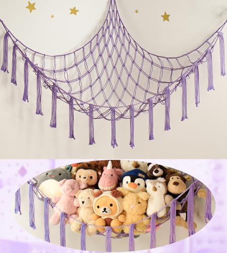 mirolam Stuffed Animal Storage Hammock Net - Toy Hammock Net for Stuffed Animals Corner - Hanging Stuff Animal Organizer Holder Large Size Baby Nursery Room Decor - color: Purple, size: XL Large(51L"*51H"*65"W)