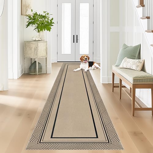 Capslpad 2x8 Hallway Outdoor Rug, Easy Jute Geometry Line Entryway Rug, Farmhouse Washable Non-Slip Rubber Backing, Stain Resistant Low Pile Runners for Hallways, Kitchen, Bedroom, Laundry, Black - color: Black, size: 2' x 8' (Rectangular)