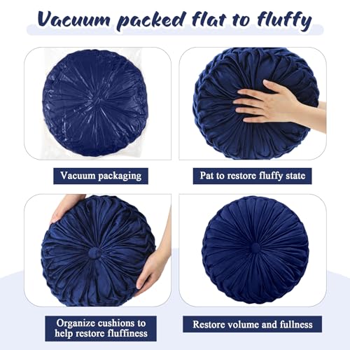Drydiet 1 Pcs Round Throw Velvet Pillows Decorative Pleated Throw Pillows Diameter Accent Pumpkin Boho Chair Cushion for Couch Sofa Home Decoration (Navy Blue,15'') - color: Navy Blue, size: 15''