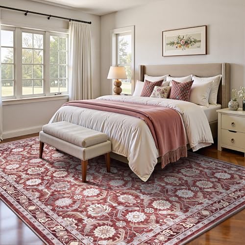 5x7 Area Rugs, Soft Non Slip Low Pile Washable Rug, Boho Modern Rug for Living Room, Bedroom, Dining Room, Red - color: Red, size: 5' x 7' (Rectangular)
