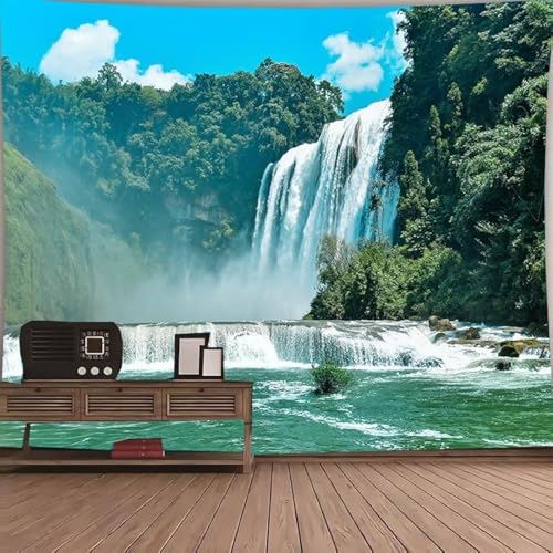 FENDROM Green Tree Forest Tapestry Waterfall Wall Hanging Nature Landscape Scenic Stone River Tapestries for Living Room Bedroom Dorm Home Decor - color: Y02, size: 79"L x 59"W