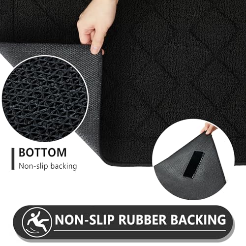 REFETONE Indoor Doormat, Front Back Door Mat 24"x36" Rubber Backing Non Slip Mats, Absorbent Washable Entrance Doormat for Entryway, Resist Dirt Low-Profile Inside Floor Mat for Muddy Shoes, Black - color: Big Plaid Black, size: 2' x 3' (Rectangular)