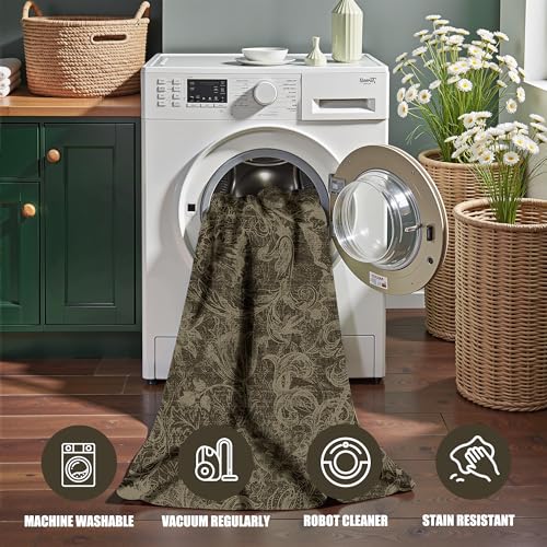 Washable Floral Area Rug 2x3, Vintage Farmhouse Botanical Rug, Non Slip Low Pile Thin Floor Soft Small Accent Rug for Entryway Bedroom Living Room Kitchen Doorway Stain Resistant Coffee - color: Coffee, size: 2'x3'