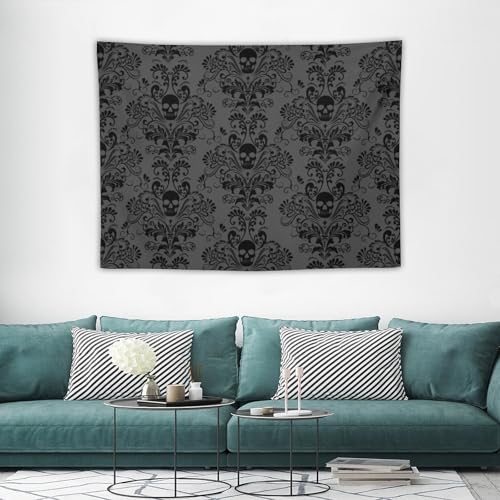 Black Damask Skull Tapestry,Antique Victorian Style Gothic Vintage Floral Bohemian Exotic Skull Wall Hanging Decor Tapestries for Bedroom Living Room 40"x30" - color: Gothic-5, size: 40"L x 40"W