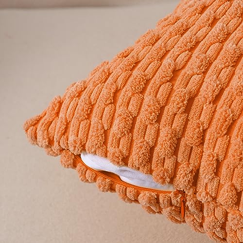 Fancy Homi 2 Packs Orange Fall Decorative Throw Pillow Covers 18x18 Inch for Couch Living Room Bed Sofa, Halloween Pumpkin Autumn Home Decor, Soft Cute Plush Corduroy Striped Cushion Case 45x45 CM - color: Orange, size: 18" x 18" (Pack of 2)