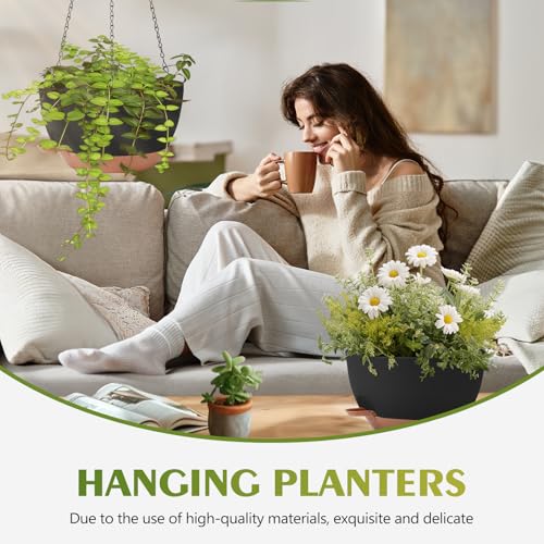 GARDIFE Hanging Planters for Indoor Outdoor Plants, 2 Pack Self Watering Hanging Pot with Drainage Holes & Removable Tray (Black, 12 inch) - color: Black, size: 12 Inch