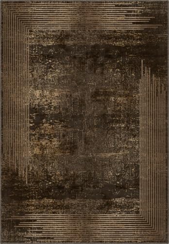 Dark Brown Distressed Rug Minimalist Abstract Geometric Texture 7x9 Vintage Area Rug for Living Room Bedroom Office Soft Washable Carpet Retro Apartment Farmhouse Entryway Stain Resistant Rugs - color: L, size: 7x9