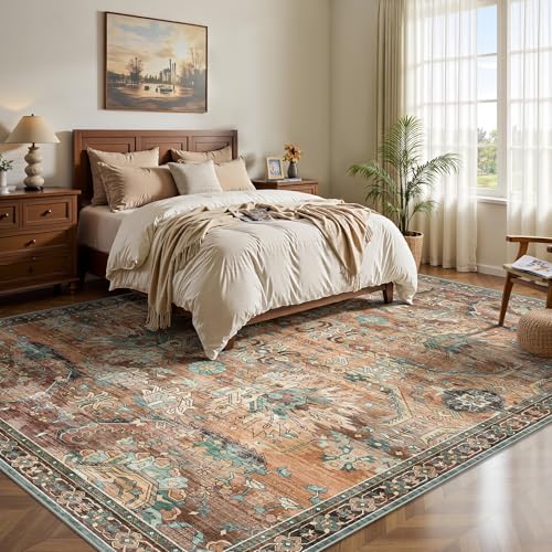 8x10 Area Rugs, Vintage Retro Soft Washable Rug, Non-Slip Low Pile Rugs for Living Room, Bedroom, Dining Room, Stain Resistant Home Decor Rug (Vintage Orange/Brick) - color: N-vintage Orange/Brick, size: 8x10