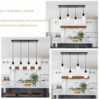 Black Pendant Light Fixtures with Clear Glass, 4-Lights Adjustable Height Hanging Ceiling Lights, Kitchen Island Lighting for Living Room Office Bar Farmhouse - color: Black, size: 4-Light