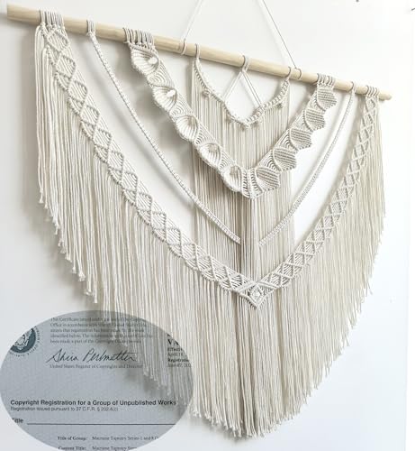 Achart Macrame Wall Hanging Large- Boho Wall Decor- large wall art- Wall Decor Living Room- Macrame Tapestry Boho Decor for Bedroom (Beige-Shells) - color: Beige-Shells