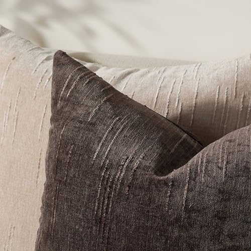 Set of 2 Summer Decorative Throw Pillow Cover 18x18, Solid Farmhouse Neutral Cushion Covers with Hidden Zipper, Soft Textured Throw Pillows for Bedroom Living Room Couch, Dark Brown - color: Dark Brown, size: 18" x 18" (Pack of 2)