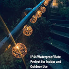 Outdoor Decorative Patio String Lights, Beaded Copper Wire Ball Style Lantern Lights, Connectable Weather-Resistant Indoor Outdoor Novelty Whimsical Light for Home Pergola Bedroom Porch Party Backyard - style: Beaded Copper Wire Ball