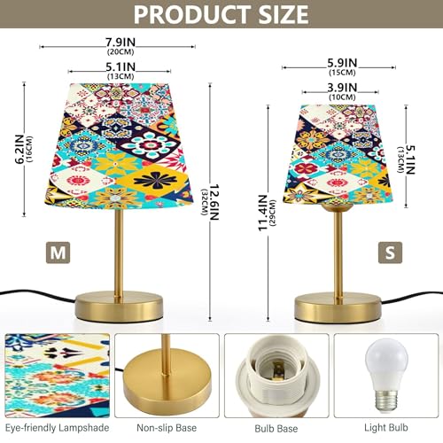 Kigai Ethnic Bohemian Style Table Lamp for Living Room Bedroom, Bedside Table Lamp Nightstand in 3 Lighting Modes with Fabric Shade & Bronze Base, S - size: S - 5.9x11.4 in