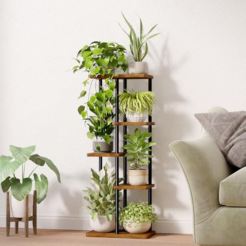 Bamworld Corner Plant Stand Indoor, 5 Tier Metal Plant Shelf for Multiple Plants, Tiered Flower Pot Stands for Patio Garden Balcony Living Room Bedroom, Brown - color: Brown, size: 5 Tier