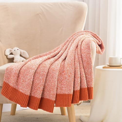 Carriediosa Heather Throw Blanket 50" X 60", 400GSM Ultra Soft Microfiber Fuzzy Fluffy Reversible Knitted Blankets Cozy Plush Lightweight and Warm Fall Throws for Couch, Bed, Sofa, Rust - color: Heather - Rust, size: 50" X 60"
