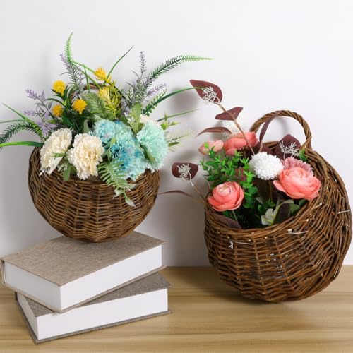 Yardwe 2Pcs Woven Hanging Basket Hanging Planter, Hanging Basket for Plant, Woven Storage Basket Hanging Flower Basket for Front Door, Home, Garden