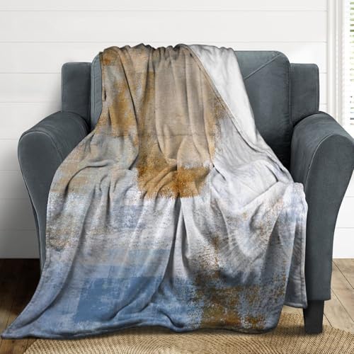 Abstract Gradient Blanket, Modern Fashion Art Blue Brown Painting Strokes Pattern Soft Warm Cozy Plush Flannel Covers for Livingroom Bedroom Couch Chair Camping Travel Home Decor Tapestry 30x40in - color: Abstract-18, size: 30W" x 40L"