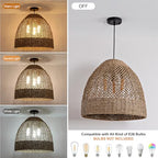 19" Farmhouse Rattan Chandelier 3-Lights Costoal Pendant Light Boho Hand Woven Wicker Hanging Light Fixture for Living Room Bedroom Dining Room Kitchen Island Foyer Restaurant Coffee - color: Coffee-D