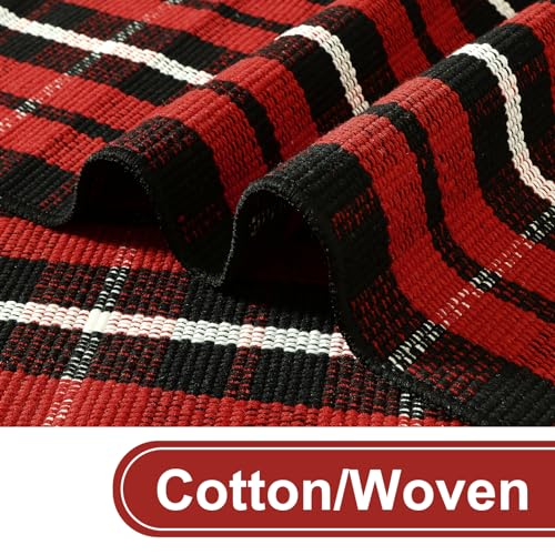 KIMODE Christmas Door Mat Outdoor 24"X51",Red/Black Buffalo Plaid Rug,Washable Cotton Hand-Woven Layered Door Mats,Reversible Outdoor Christmas Decor for Front Porch,Entryway,Kitchen - color: Christmas Red, size: 2' x 4'3" (Rectangular)