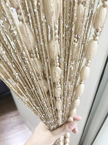 Door String Curtain Flat Silver Ribbon Thread with Shaggy Tassel Room Divider, 39’’x79’’, (Gold-style2) - color: Gold-style2