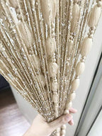 Door String Curtain Flat Silver Ribbon Thread with Shaggy Tassel Room Divider, 39’’x79’’, (Gold-style2) - color: Gold-style2