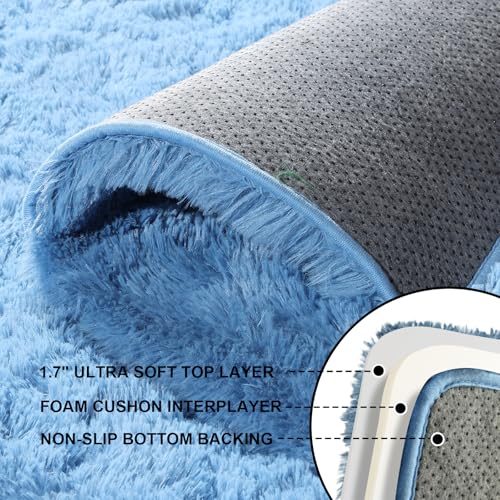 4x6 Rugs for Bedroom, Blue Fluffy Small Area Rugs for Living Room, Soft Shag Fuzzy Carpet Non-Slip for Kids Boys and Girls Nursery Room Dorm Indoor Home Decor (Blue, 4ft x 6ft) - color: Blue, size: 4' x 6' (Rectangular)