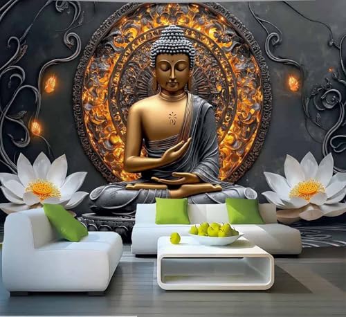 FENDROM Sitting Golden Buddha Tapestry Wall Hanging Buddhist Statue Tapestries White Lotus Meditation Wall Decor Zen Art Psychedelic Indian Wall Blanket for Bedroom Living Room Home Decor - color: Grey, size: 59"L x 39"W